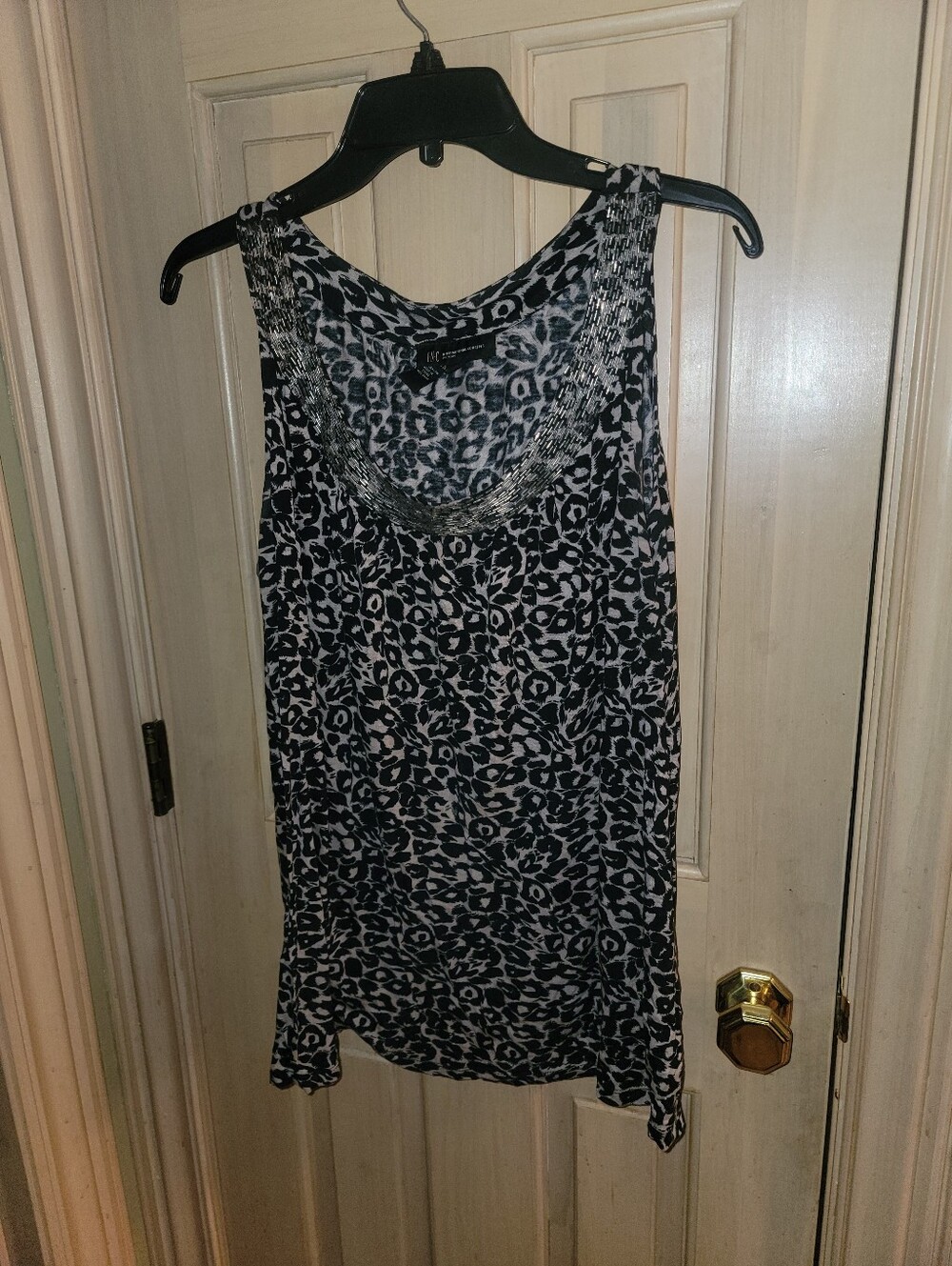 Misses Sz XL INC sleeveless Tank Top Shirt Animal Print Silver Beading